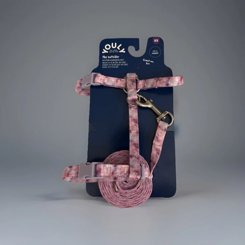 Youly The Outsider Kitten Harness and Leash Set XS Pink Purple Tie Dye Adj‎